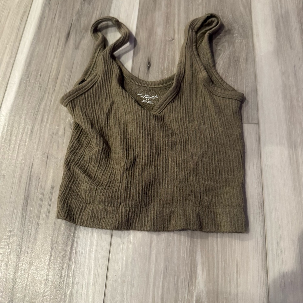 Urban Outfitters Green Ribbed Crop Tank Top